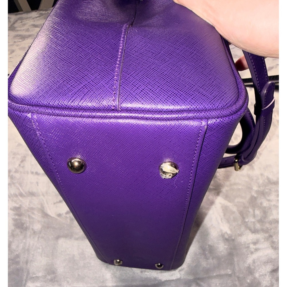 Metrocity Purple Saffiano Leather Satchel Handbag Gold Hardware Crossbody Bag - Picture 9 of 10